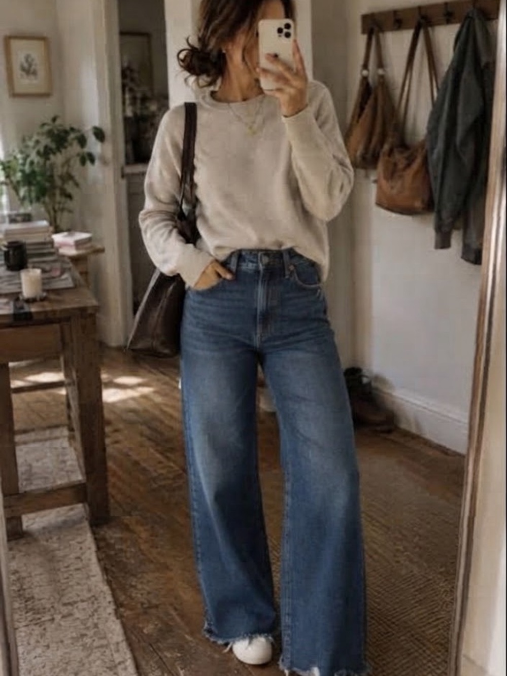 Zara High-Rise Wide-Leg Jeans with Raw Hem Blue US 8 streetwear